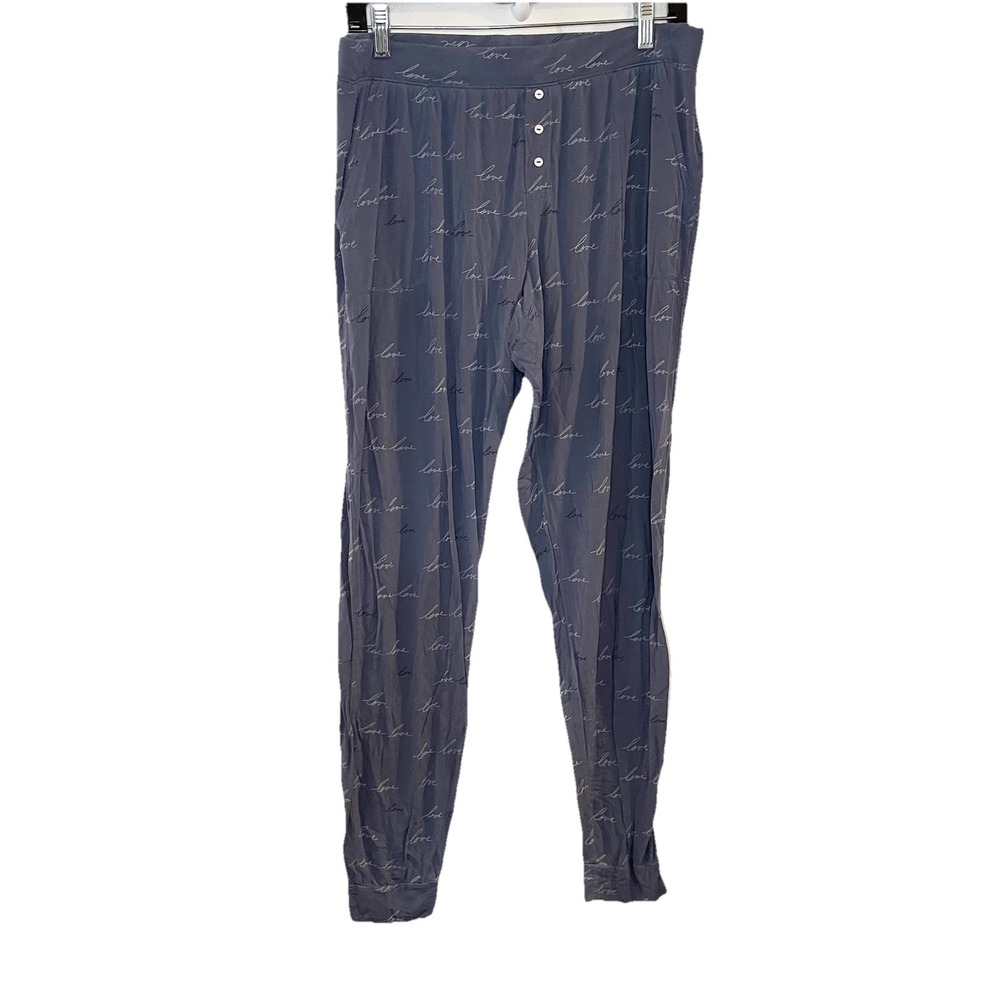 GAP LOVE Modal Print PJ Joggers Blue Writing Buttons Soft Thin Size M